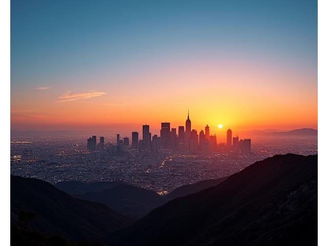 Panoramic view of the Los Angeles skyline at dusk, symbolizing Pulsebound's deep roots in the city's entertainment and event industry