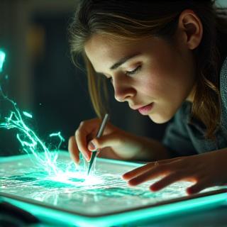 Creative designer sketching an event layout with vibrant colors
