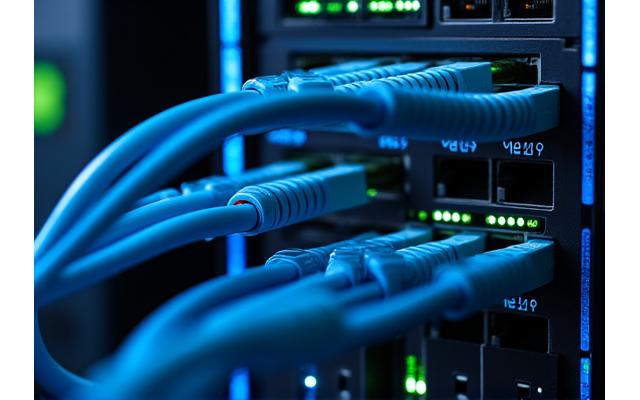Rack-mounted live streaming encoding hardware with blinking lights and cables in a data center or production rack.