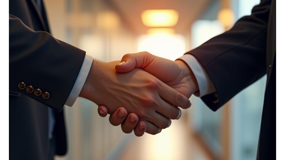 Two professionals shaking hands, symbolizing trust and agreement