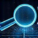 Icon representing comprehensive threat assessment with a magnifying glass over a complex network diagram.