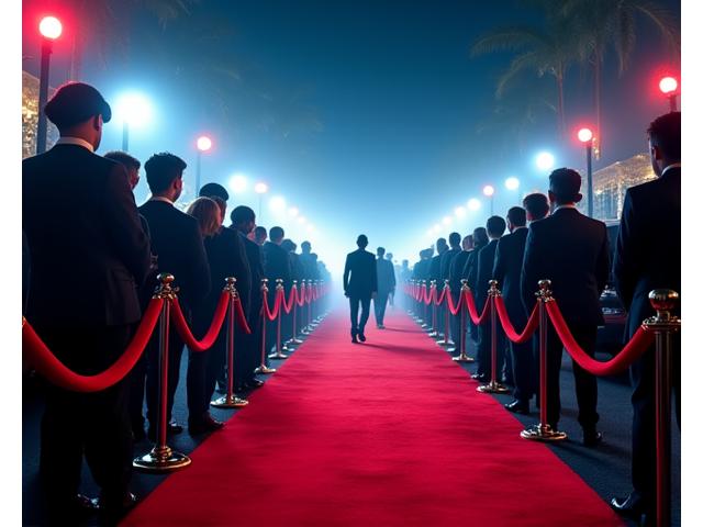 Red carpet event with flashing cameras