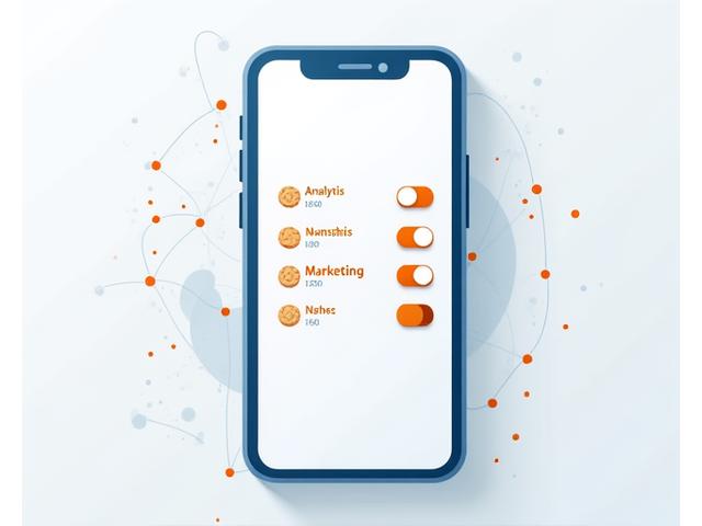 Stylized graphic illustrating cookie management interface with toggle switches for different cookie categories and a browser icon.
