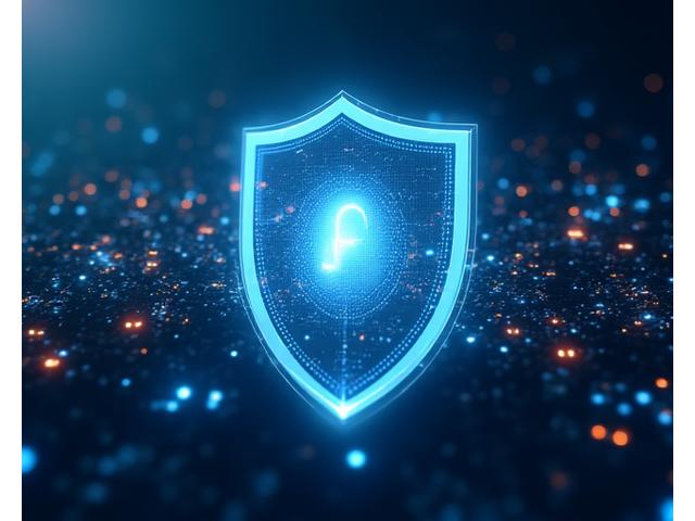 Abstract digital shield protecting data flowing through secure networks, representing robust data protection measures.