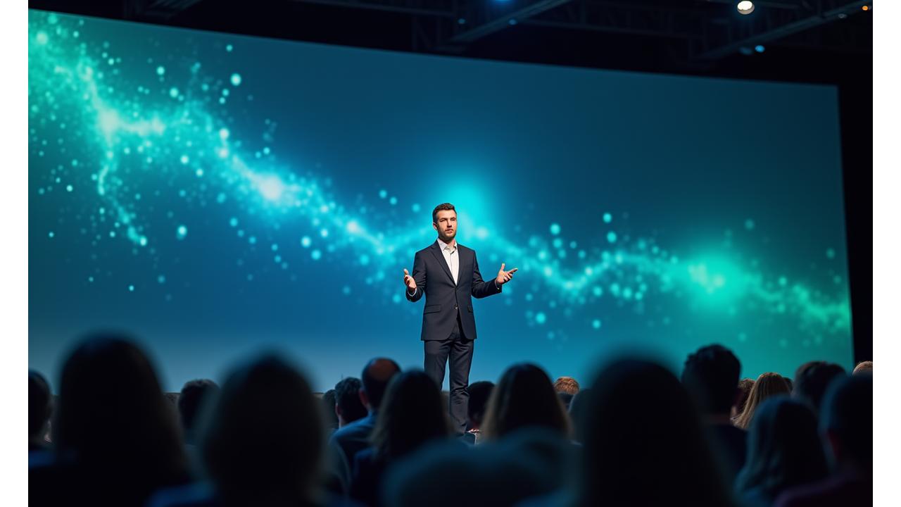 Leading tech CEO delivering a powerful keynote speech at a conference